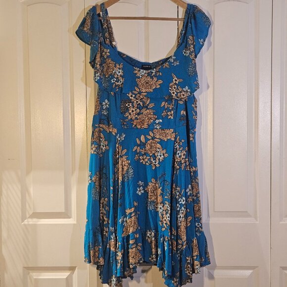 Torrid Sz 4 Gauze Cold Shoulder Skater Dress Plus Size Floral Boho Aesthetic - Picture 1 of 10